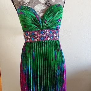 Multicolored peacock print strapless